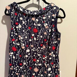 Boden Cowl Neck Lined Tank Navy Trellis